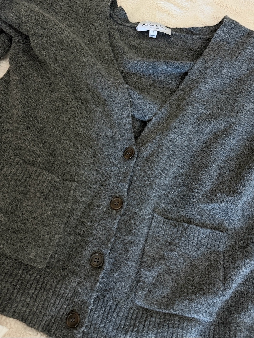 Michael Stars Gray V-Neck Button Cardigan Sweater Size S